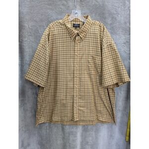 Men's Button Down Shirt 2X Big Plaid Casual‎ Short Sleeve Pocket